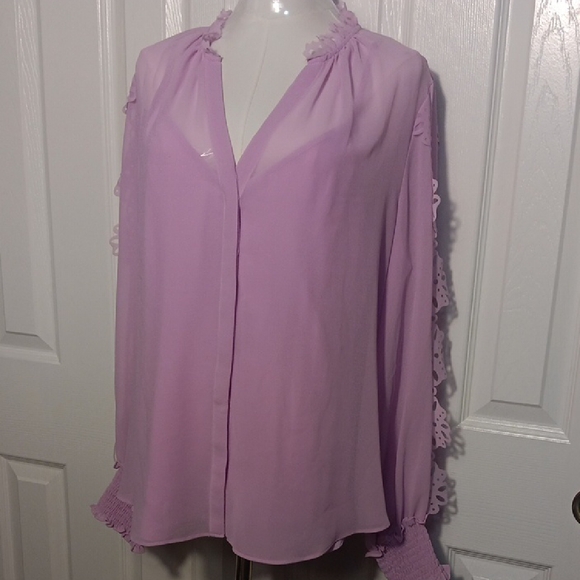 NWT! White House Black Market Lavender Lace Trim Blouse - Picture 2 of 15